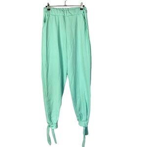 Boutique Parisian Aqua Blue Tapered Tie Leg Soft Pants 10